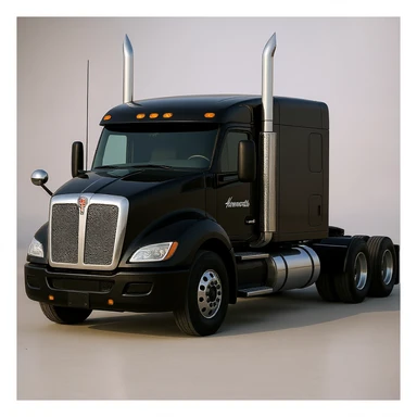 Remove any visible external air filters from this 2026 Kenworth T680 Flat Top semi sleeper, keeping the truck photorealistic and accurate, flat top sleeper cab emphasized, no background. sticker