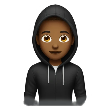 A brown-skinned person who works as a programmer wears a black hoodie sticker