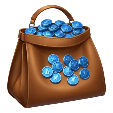 blue coins inside a brown leather bag  sticker