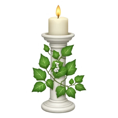 A candle-stand-pedestal made out of howlite stone with ivy vine leaves poking out on one side sticker