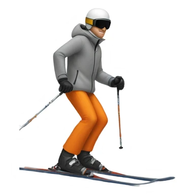 white man skiing wearing an GREY JACKET and a BLACK HELMET and wearing ORANGE PANTS sticker