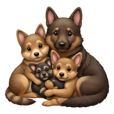 Otter snuggling up to two German Shepherd puppies sticker