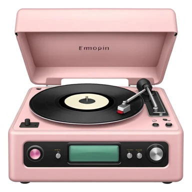 Vintage pale pink vinyl player, without the cover, details colored in sage sticker