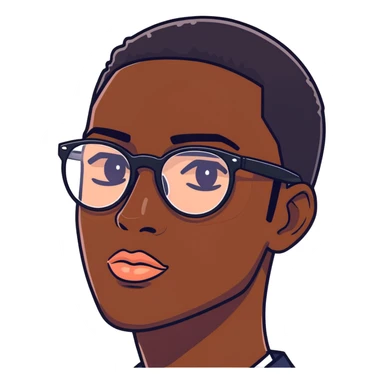 Dark skinned male with almond eyes lip gloss and black glasses sticker