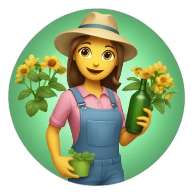 gardener girl in a hat with a bottle in her hands sticker