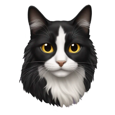 black cat domestic long-haired with half white mouth sticker