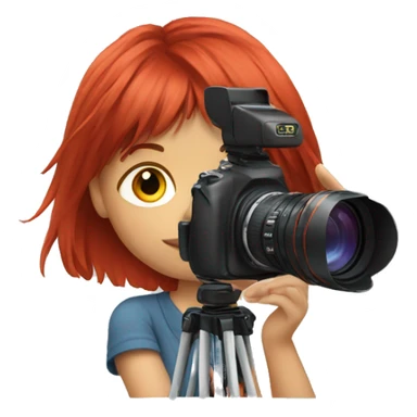 Realistic camera girl with camera and red long hair and a fringe sticker