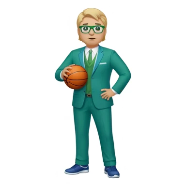 full body plus size male basketball coach with sandy blonde hair and glassed wearing blue and green suit sticker