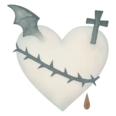 white goth heart, minimal, edgy, dark accents sticker