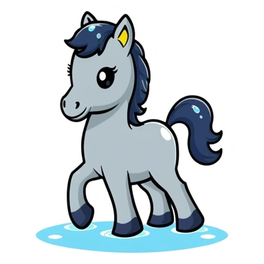 A playful horse composed of transparent bubbles and water droplets, bubbling and glistening sticker