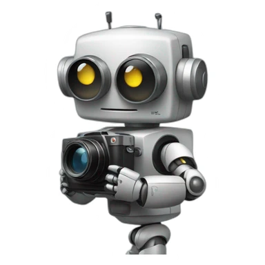 robot holding a camera sticker