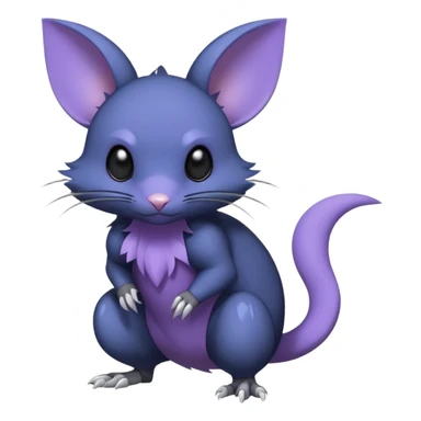 Gothic style, charcoal-black, steel-blue, lilac-violet, Rattata-Noibat-Purrloin-Fakemon-hybrid-creature (full body) sticker