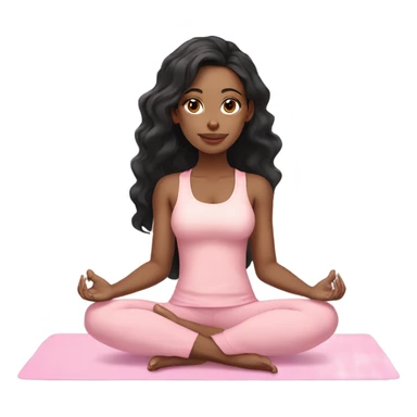 Light skin, black hair yoga beautiful girl in light pink clothes sitting on a yoga mat sticker