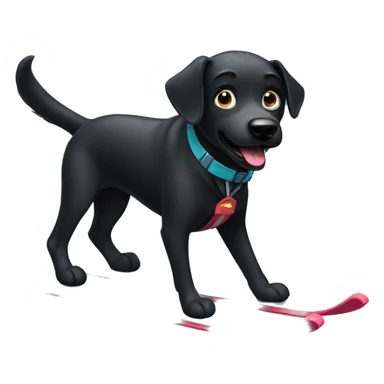 Black dog with skis sticker