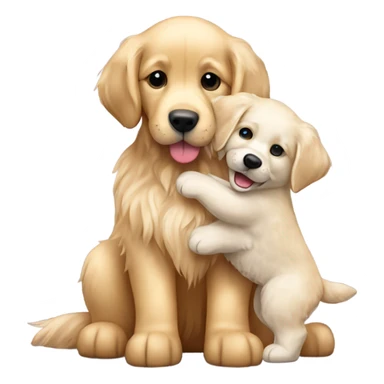 English cream golden retriever holding teddy bear sticker