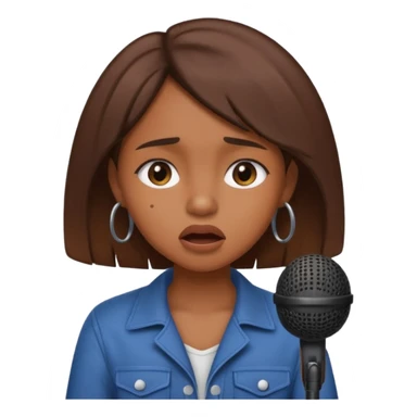 Brown skin girl singing into a microphone looking sad  sticker