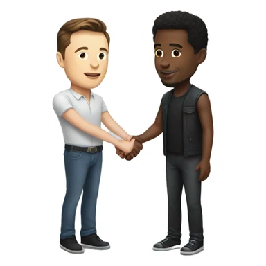Elon Musk holding hands with Black man with hearts sticker