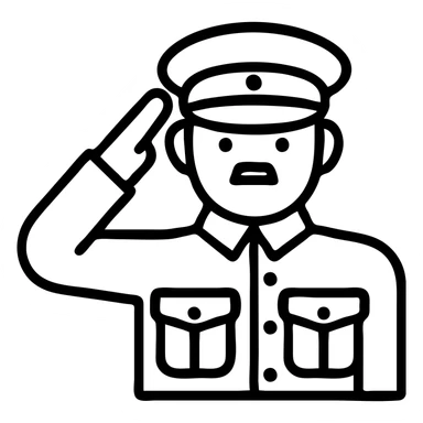 Make the man have his right hand raised at a 45 degree angle, and make the square moustache smaller, keep the brown soldier uniform, no background. sticker