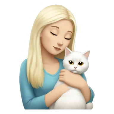 Blonde girl snuggling white Persian cat sticker