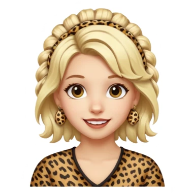 Une fille blonde et joyeuse. Elle porte une coiffure rock et originale avec des barrettes pour cheveux  léopard et motif peau de vache. sticker