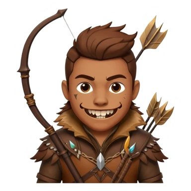 The classic hunter with a bow and arrow on his back, dressed in brown with some decorations made of fierce beasts sticker