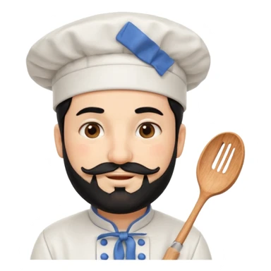 CHEF CON PIEL BLANCA, GORRO DE CHEF, PELO NEGRO Y BARBA NEGRA, OJOS MARRON OSCURO. SONRIE Y TIENE MARCAS DE BESOS CON FORMA DE LABIOS EN LAS MEJILLAS  sticker