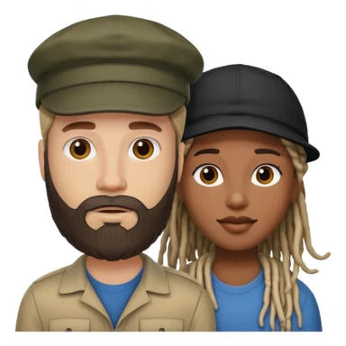 Couple emoji -WHITE with man with beardwith cap on and BLACK FEMALEwith mid length locs sticker