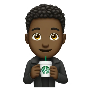 A young black man drinking Starbucks, coffee waving sticker