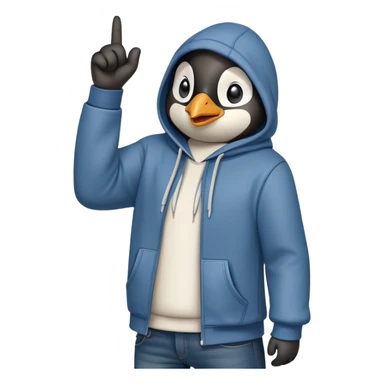determined anthropomorphised penguin in a hoodie and jeans with fist raised, dynamic action sticker