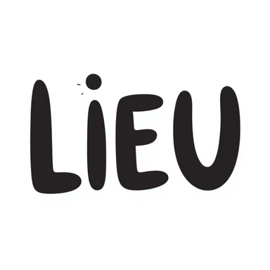 The word "LIEU" in a handwritten style sticker