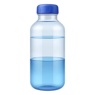 apple emoji style simple clear water bottle filled with still water blue or transparent cap no bubbles no label 3D clean soft lighting no anthropomorphic features no accessories transparent background emoji scale sticker