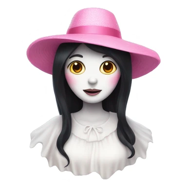 ghost lady with black hair and a pink sun hat sticker