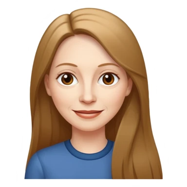 50 yr old white woman pale long brown hair small smile, straight hair sticker