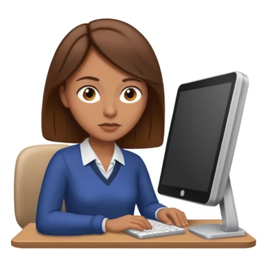 Uma mulher de cabelo castanho que é professora e um pouco brava a trabalhar no computador sticker