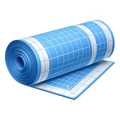 side perspective of a blue rolled-up blueprint plan with white lines sticker
