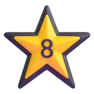 five-pointed star with the number 8 centered inside, microsoft style 3d fluent emoji sticker