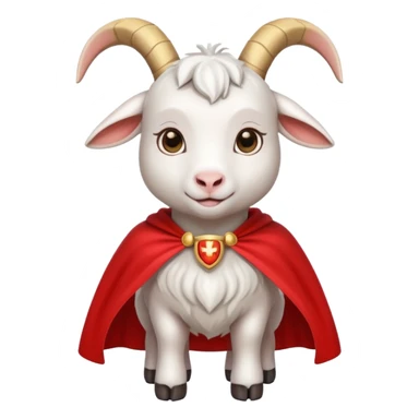 white female goat wearing a read cape sticker