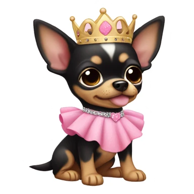 black & tan chihuahua puppy wearing a pink princess dress sticker
