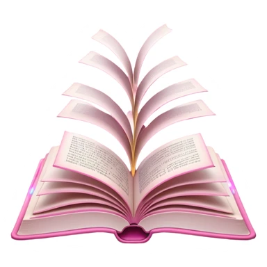 An open pink book with white magical lights emerging from its pages sticker