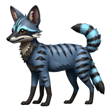 Realistic edgy bluish greyish blackish whitish silvery Shiny Colorful Dusky Dark Gloomy Glossy Aardwolf-Maned-Wolf-Genet-Bobcat-fusion-animal-hybrid-creature, full body sticker