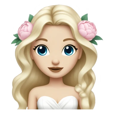 White bride with long light blonde hair and blue eyes with light pink peonies in hair white skin  sticker