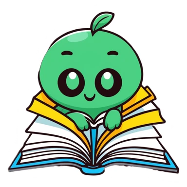 cartoon bookworm popping out of an open book sticker