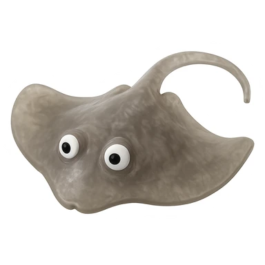 hyper-detailed retro 90's toy style see-through very transparent natural gray or brown plastic stingray with derpy eyes soft plastic soft reflections soft and squishy some cloudiness not shiny highly detailed appealing no tag no background sticker