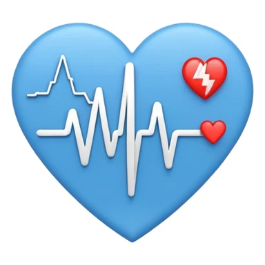 Minimal medical AI logo emoji, heart or shield shape, broken ECG line stylized as letters AI, flat vector style, clean modern healthcare design, blue and white, trustworthy, simple sticker