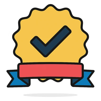 vector icon of a guarantee seal with gold and colorful elements, elegant and minimalist flat design, isolated on white background, award badge style, 2D flat vector, trending icon look, soft shadows, no text, perfect for commercial use, icon style, variation 2 sticker