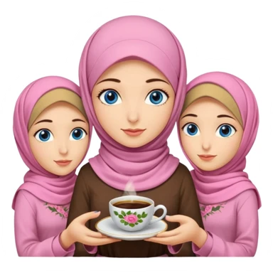 Turkish beautiful finish Konya three girls blue eyes with pink rose and turkis butter yellow hijab islamic dress and had on her hand turkish coffee   sticker