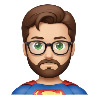 Superman with brown hair, a beard, and glasses on. Eyes are green sticker
