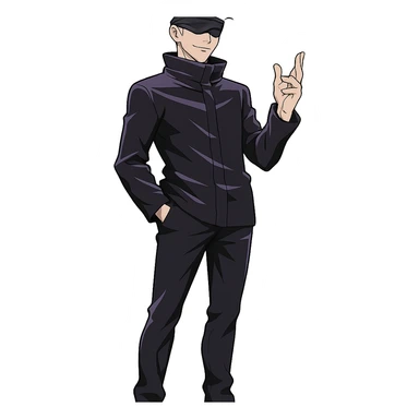 Gojo Satoru, white hair, blindfold, confident pose, full body, inspired by Jujutsu Kaisen, anime style, no background sticker