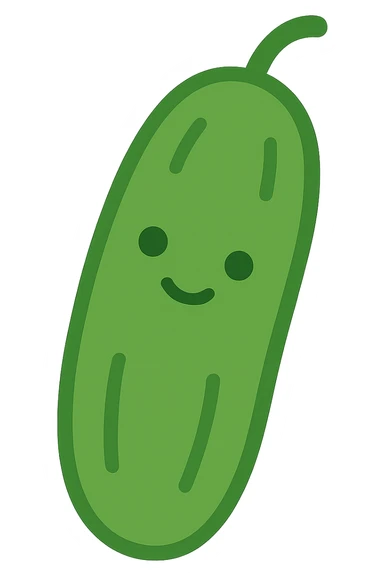 cute cartoon cucumber icon, rounded shapes, friendly expression, green color, modern icon style sticker