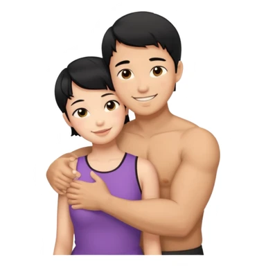 buff tan asian Man black hair hugging girl with black pixie cut  sticker
